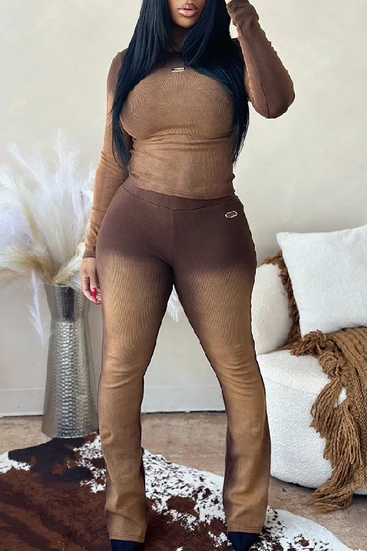 YEAR-End Sale Stylish Washed Effect Ribbed Top & Pants Set