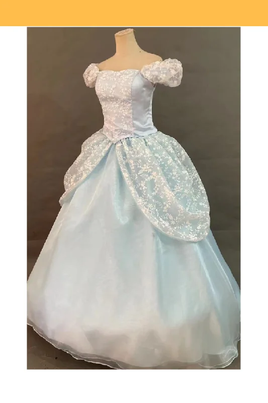 Princess Cinderella With White Floral Lace Overlayer Cosplay Costume