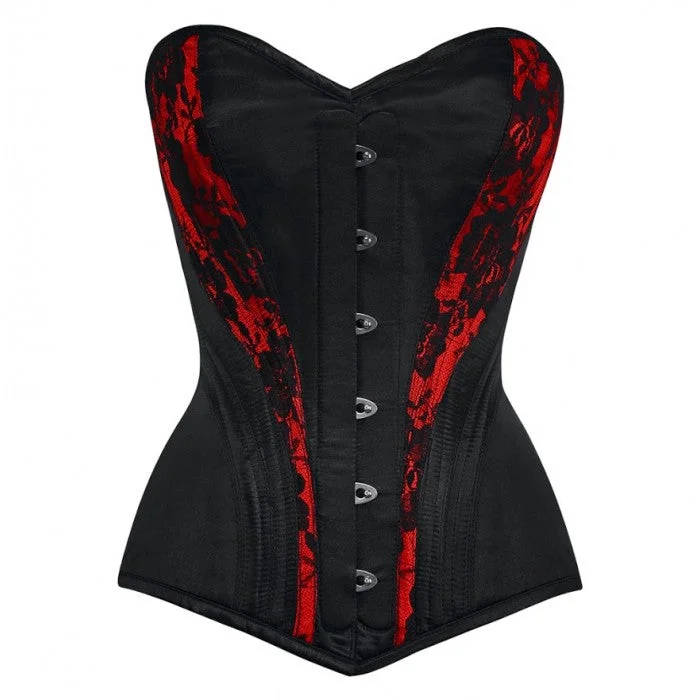 Neriah Satin Overbust Black/Red Net Corset