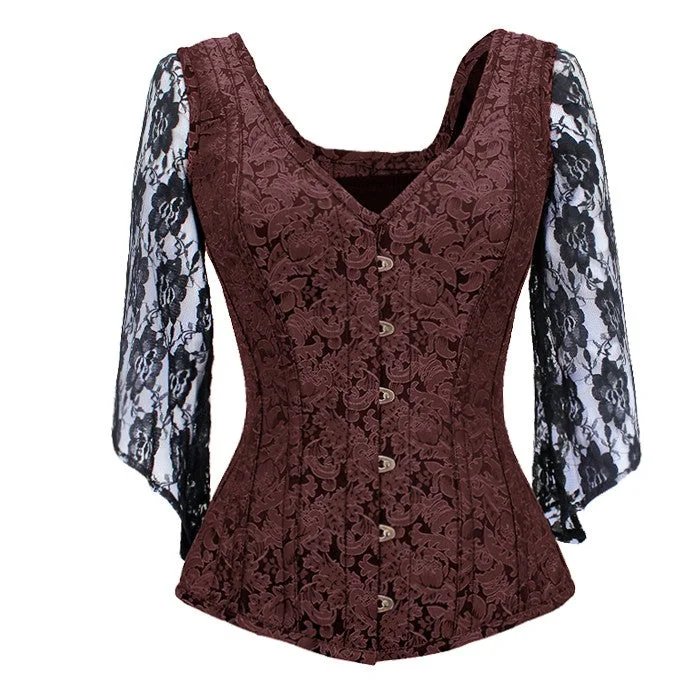 Nila Brocade Shoulder Straps Overbust Steel Boned Corset