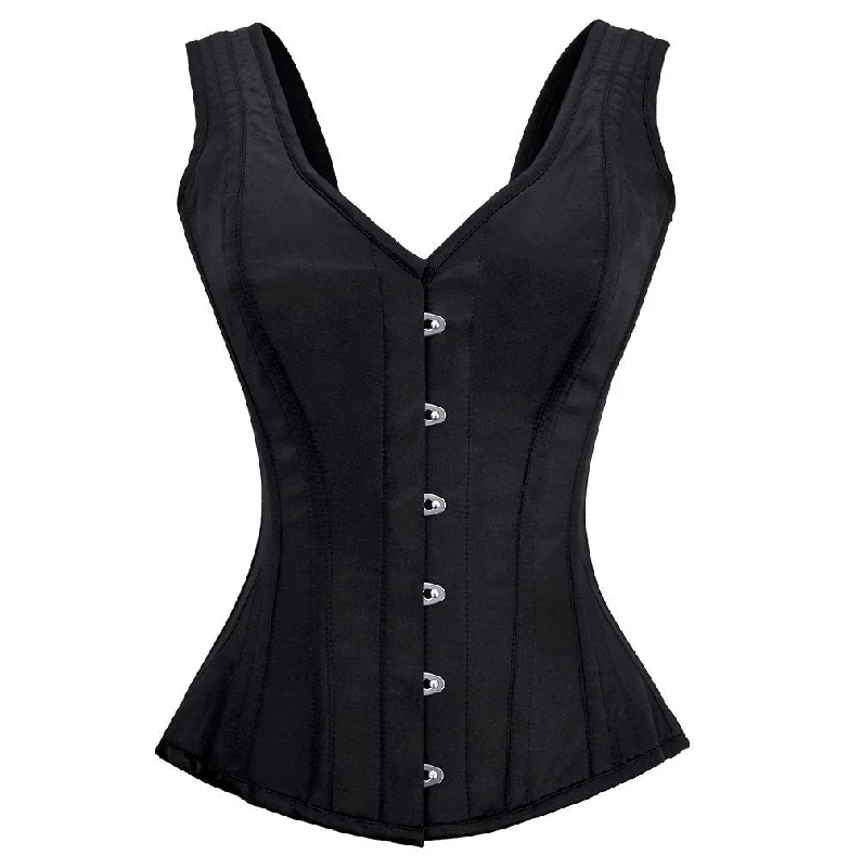 Octavia Black Satin Shoulder Straps Overbust Steel Boned Corset