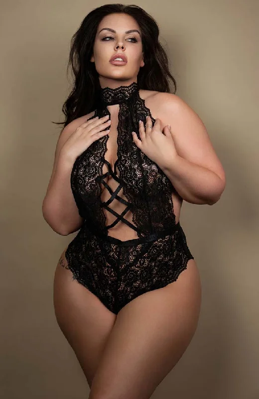 Black crotchless plus size bodysuit - Seduce Me In Black