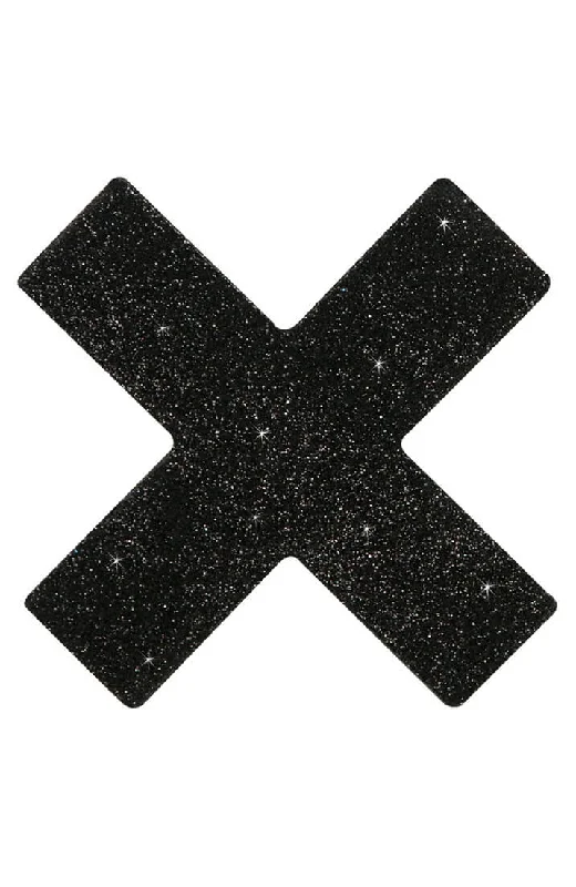 Black glitter cross nipple covers