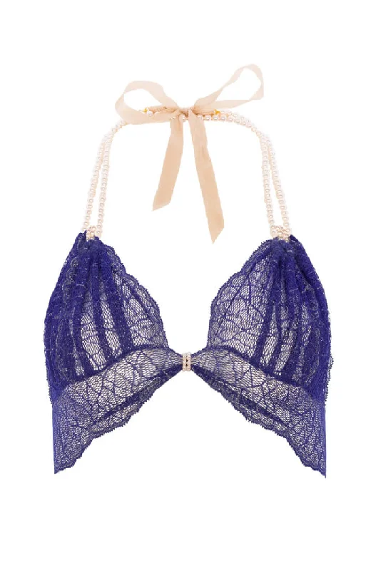 Blue bralette with pearl strand - Sydney Bra