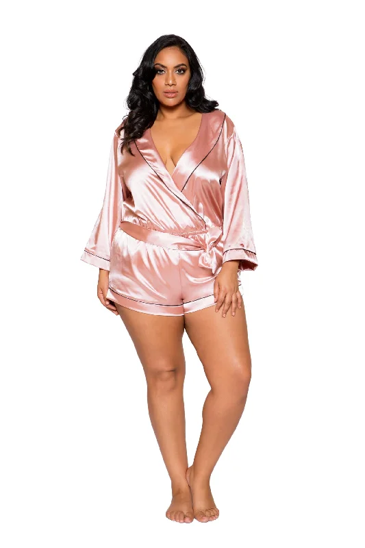 Chic Cozy Collared Satin Plus Size Romper