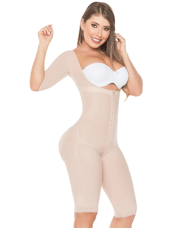 Final Sale Clearance Fajas Salome Post-Op Bodysuit Full Body Shaper for Women Tummy Control Butt Lifter Knee Length Shapewear with Sleeves