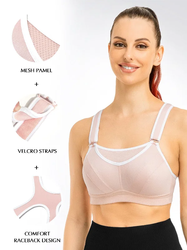 High Impact Velcro Straps Racerback Sports Bra Pink