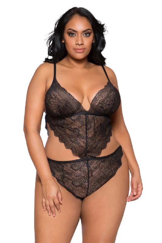 Plus Size Lace Cut Out Teddy