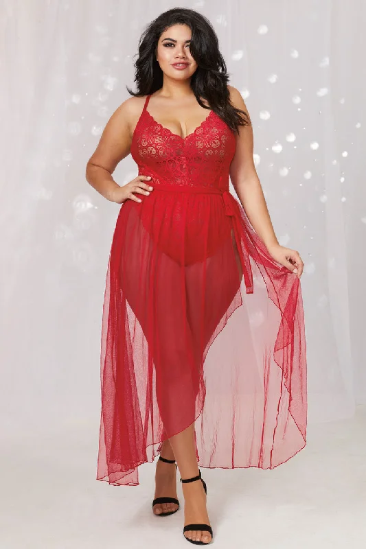 Plus Size Lace Teddy and Overskirt