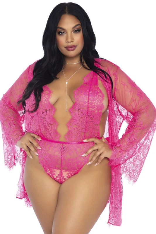 Plus Size Lace Teddy and Robe Set