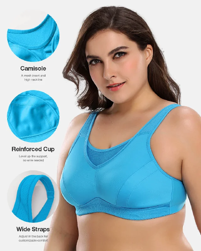 Full Coverage Plus Size Non Padded Yoga Sports Bra Blue