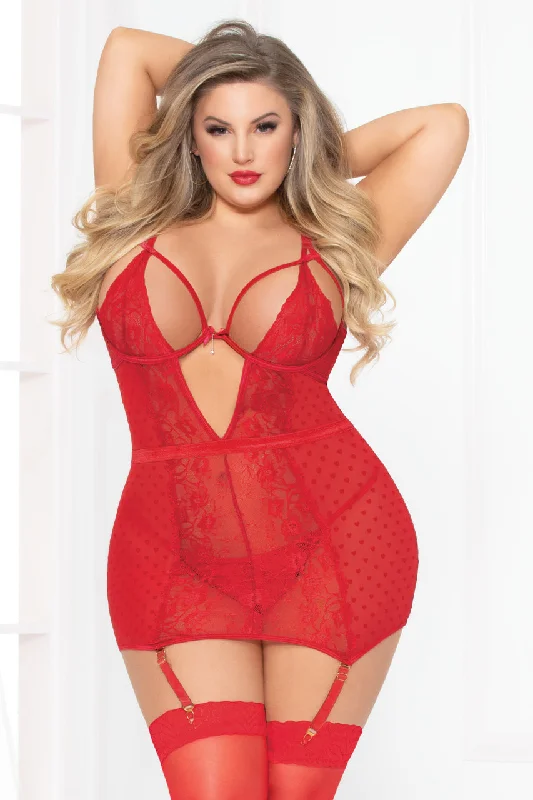 Plus Size Romantic Red Chemise and Panty