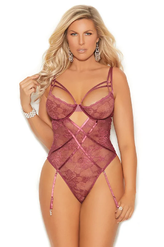 Plus Dusty Wine Lace Teddy