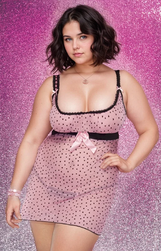 Plus Size Sizzling Heart Mesh Chemise