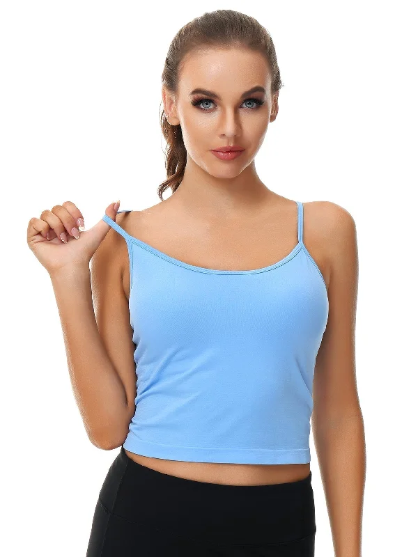 Pullover  Camisole Removeble Pad Adjustable Strap Yoga Bra Blue