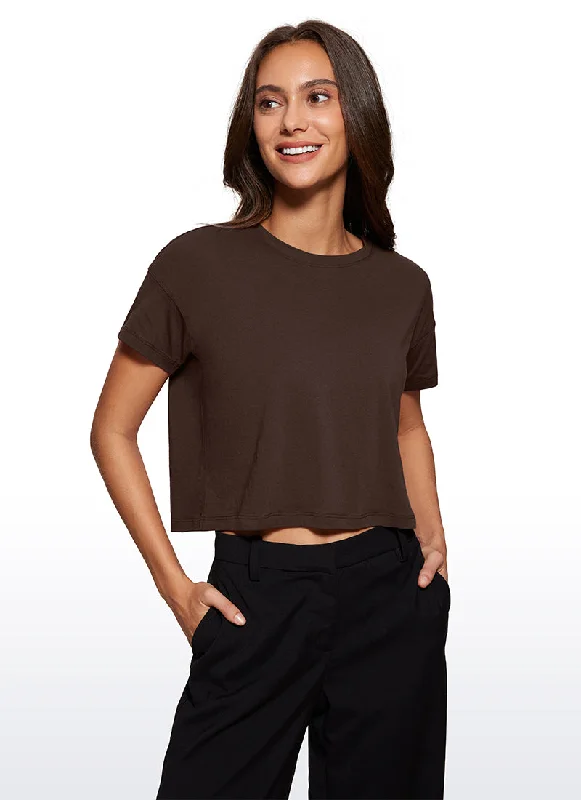 Pima Cotton Short Sleeves Cropped Crew Neck