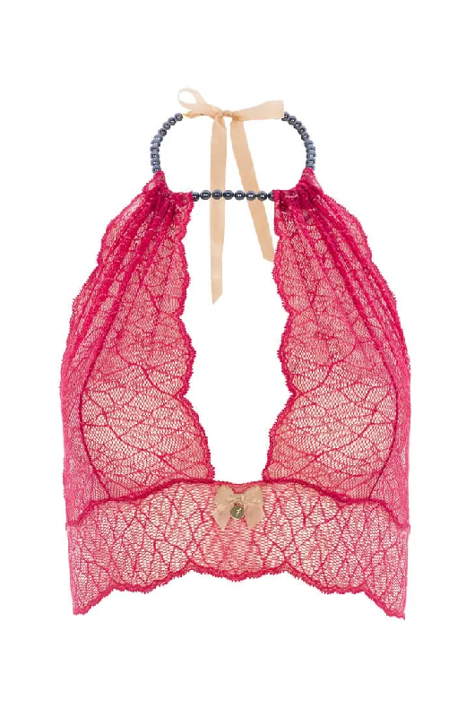 Red bustier bralette with pearl strand - Sydney Dark Bralette