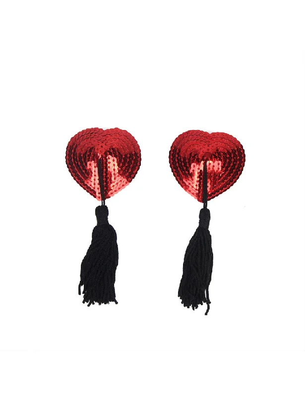 Red Sequin Heart Tassel Pasties