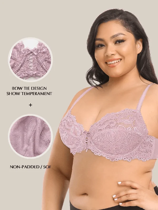 Full Coverage Sheer Lace Underwire Plus Size Bra Purple