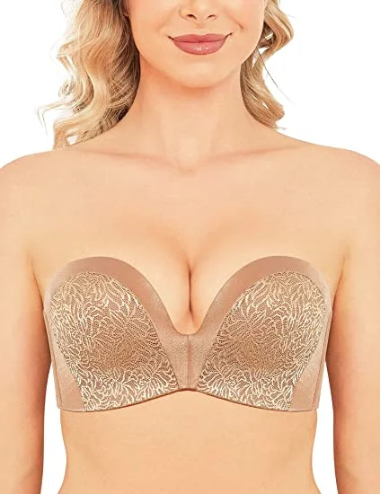 Strapless Bra Push Up Plunge Wireless Padded Multiway Contour Milk Coffee