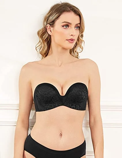 Strapless Bra Push Up Plunge Wireless Padded Multiway Contour Black