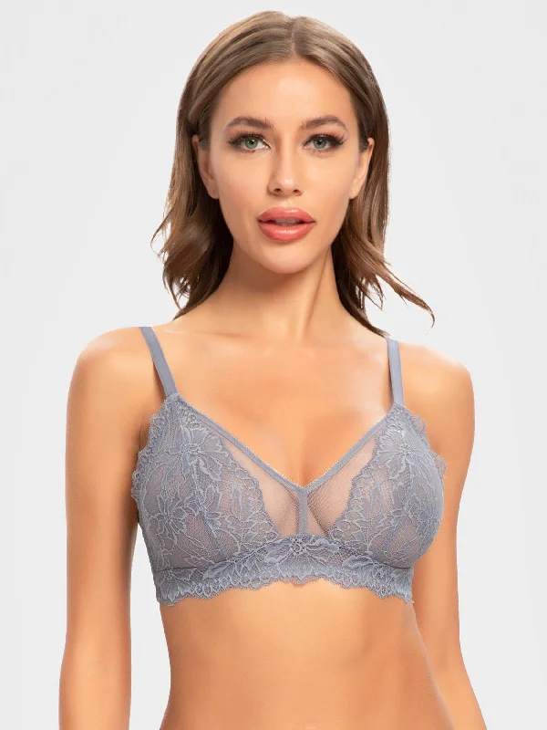 See Through Semi Sheer Wirefree Bralette Grey