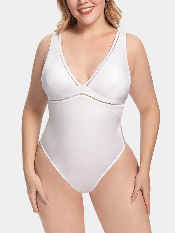 Women One Piece Swimsuits Plunge Bathing Suit Plus Size Swimwear White/Black